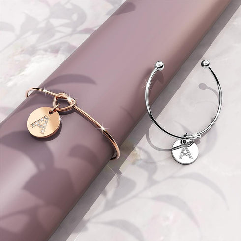Fancy Alphabet Letter Initial Bangle in White Gold